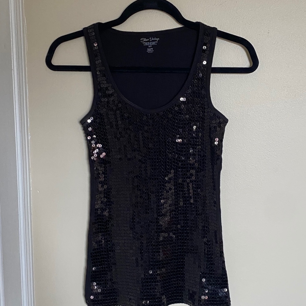 Suzy Shier Black Sequin Tank Top, Size S